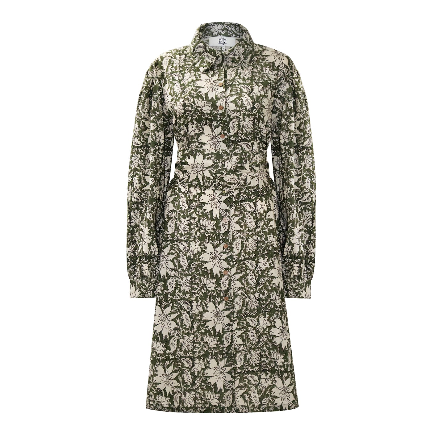 KORA Midi Tie-front Dress in Olive