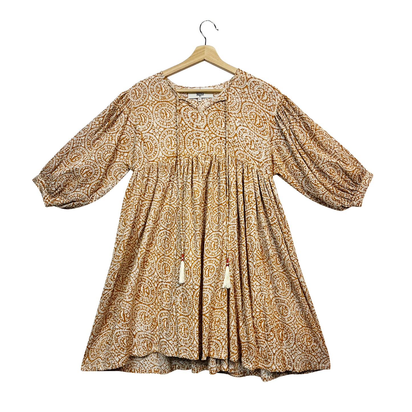 GITA gathered short dress in mustard