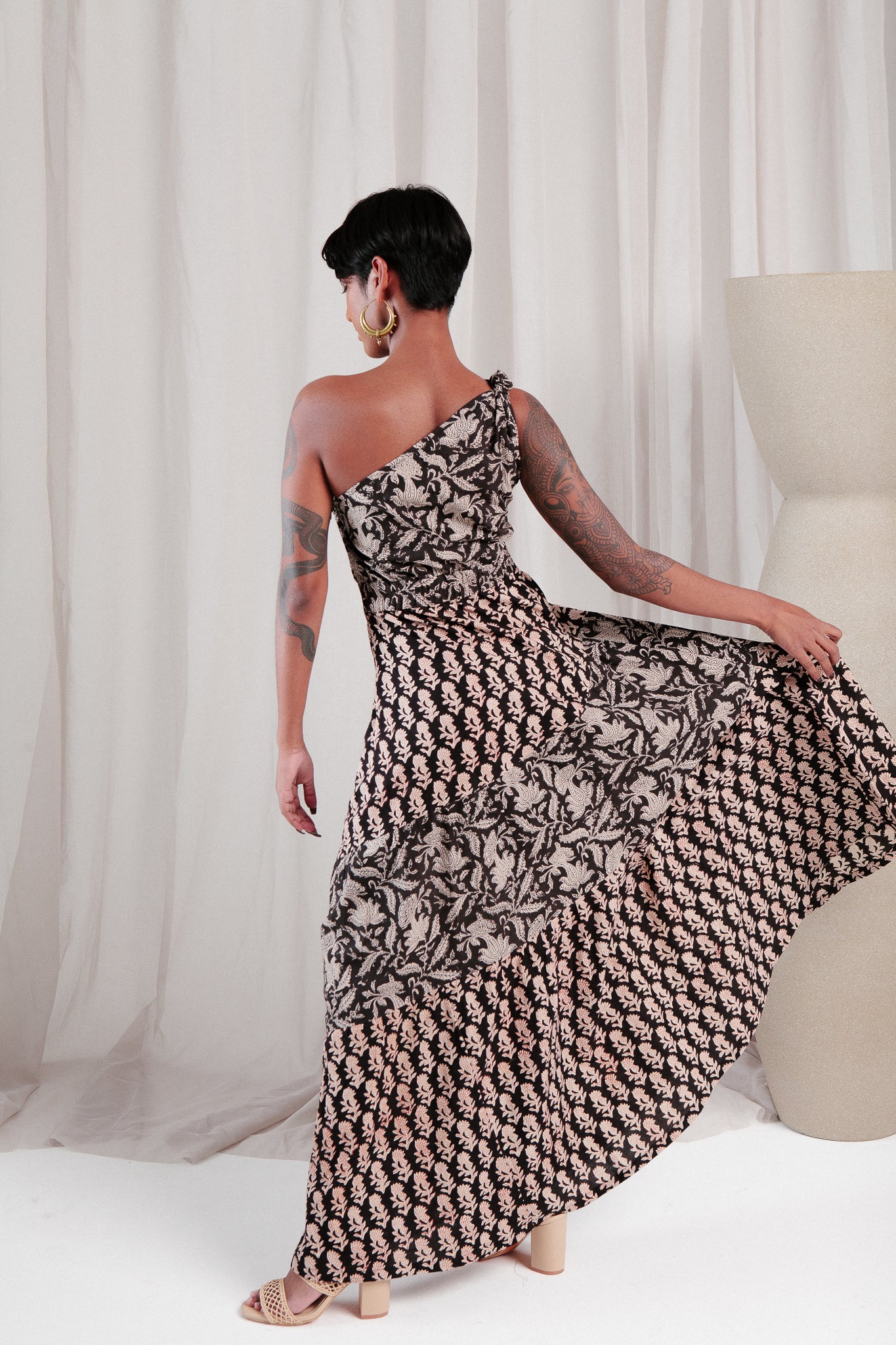 SITA One shoulder dress in Raven
