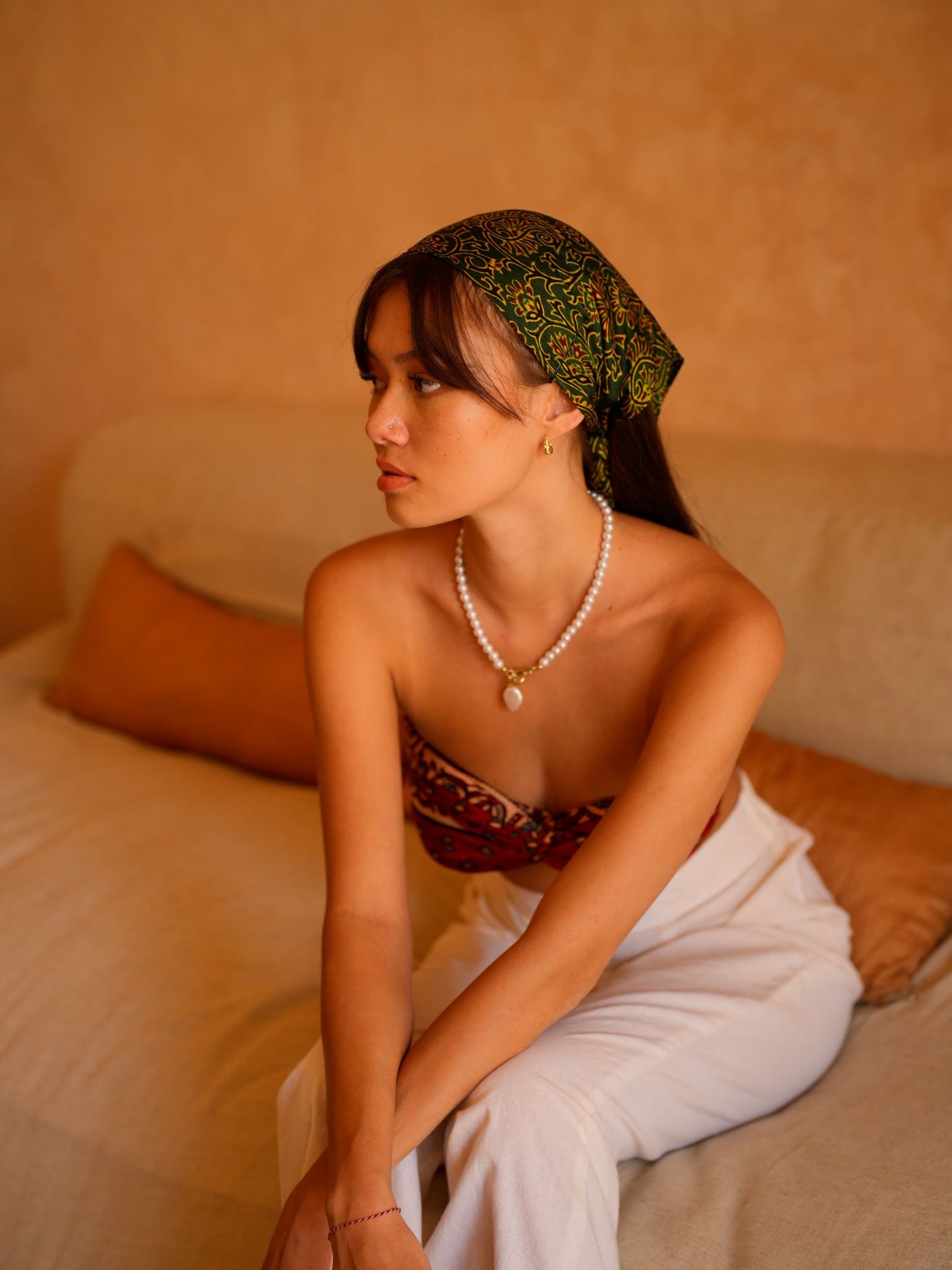 Silk Ajrakh printed head scarf
