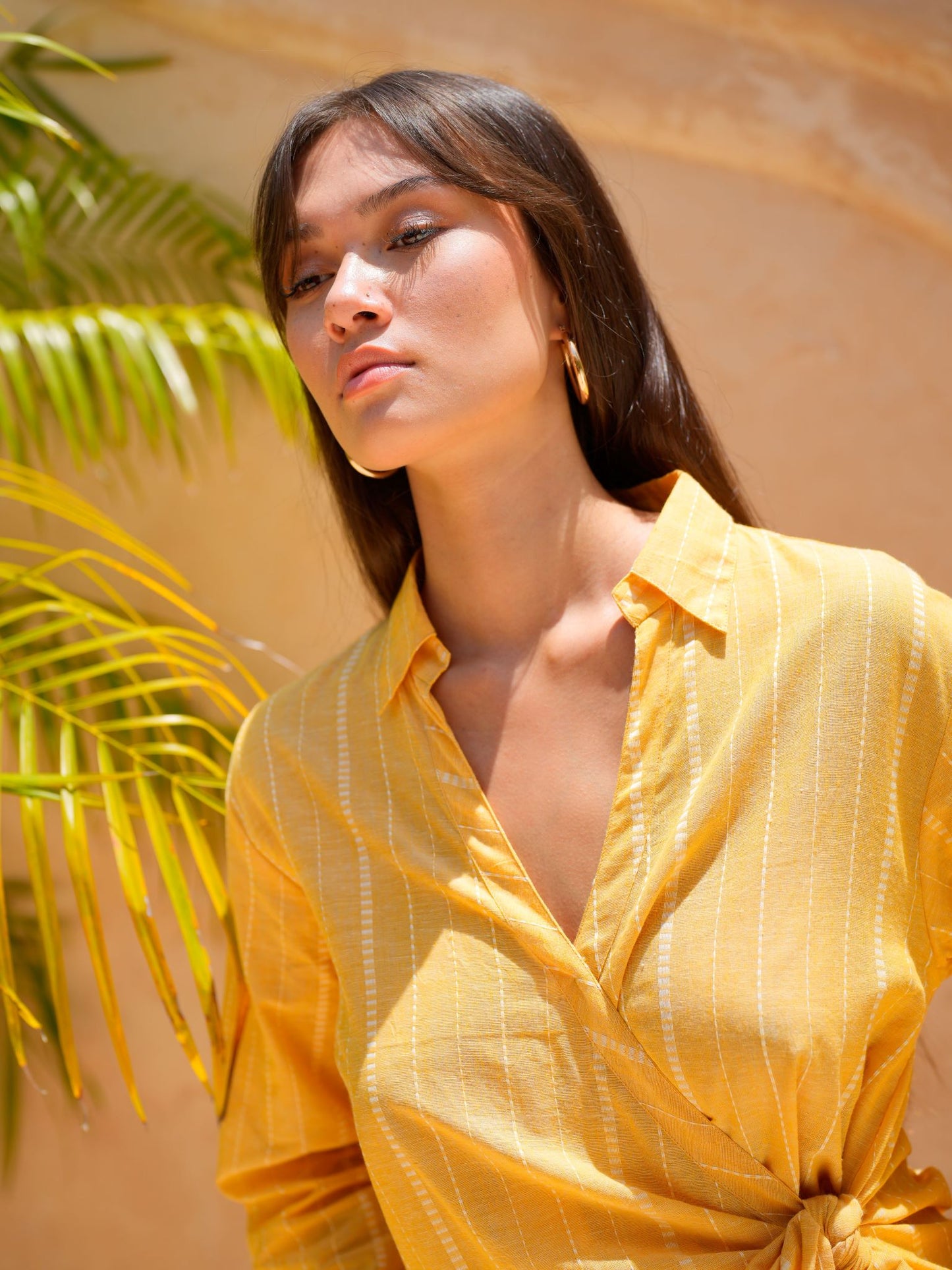 RANI Tie front shirt dress - Sunflower