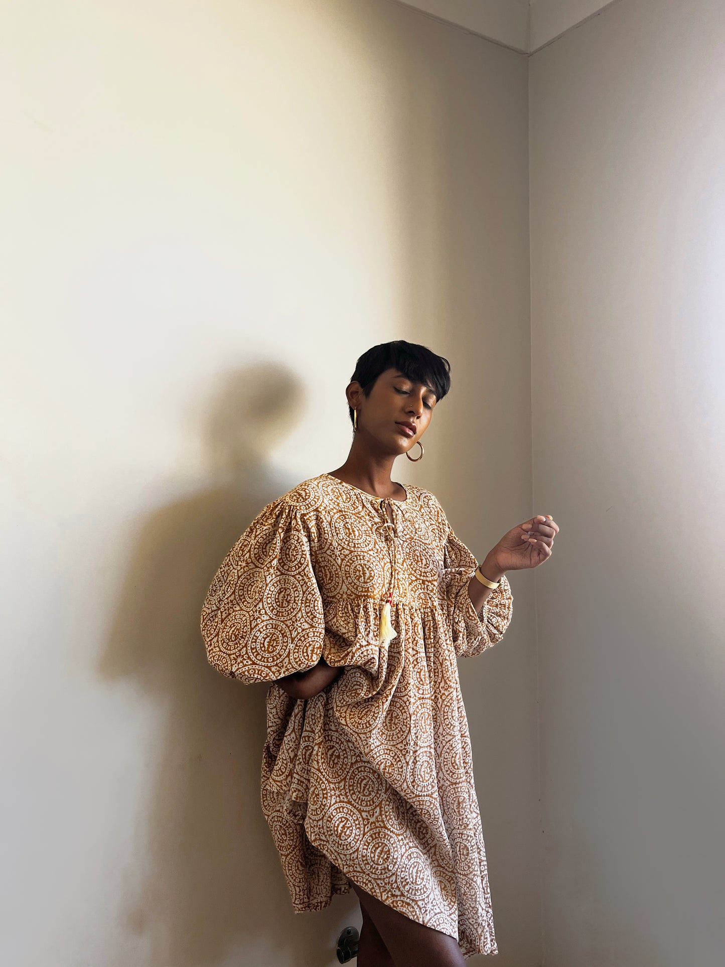 GITA gathered short dress in mustard