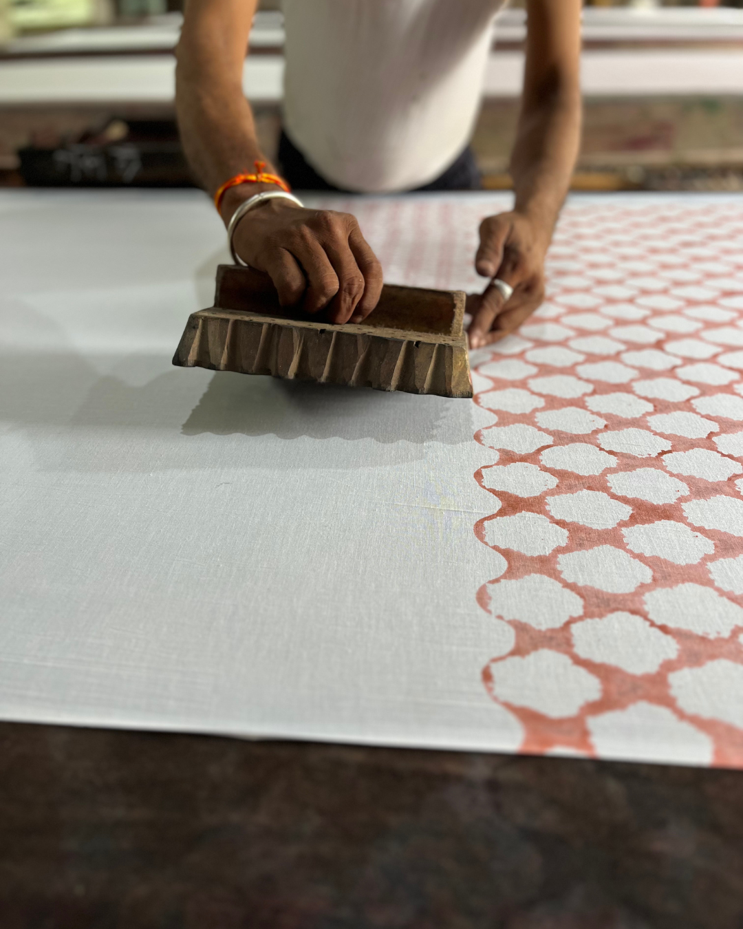 Hand block printing, close-up